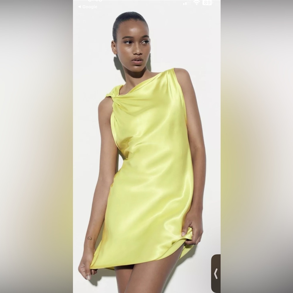 Zara Yellow Satin One-Shoulder Mini Dress